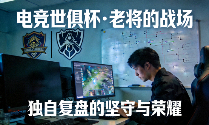 电竞世俱杯选手纪录片封面，老将在训练室独自复盘比赛